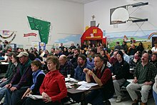 A New England town meeting in Huntington, Vermont Huntington town meeting.jpg