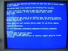 A blue screen of death on Windows XP. "The device driver got stuck in an infinite loop." Infinite loop BSOD.jpg