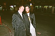 Young Haredi men on Purim in Jerusalem.