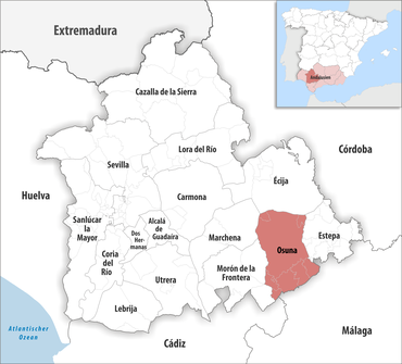 Die Lage des Gerichtsbezirk Osuna in der Provinz Sevilla