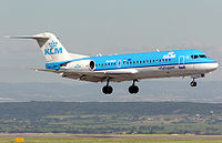 KLM Fokker 70 lands at Bristol International Airport, England
