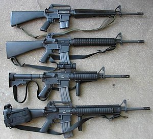 M16A1, M16A2, M4, M16A4, from top to bottom