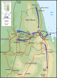 Northern front: Allied advances in 1941 Map Eritrean Campaign 1941-en.svg