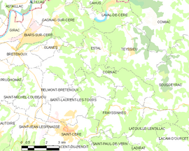 Mapa obce Cornac