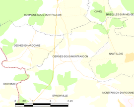 Mapa obce Cierges-sous-Montfaucon