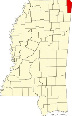 Karte von Tishomingo County innerhalb von Mississippi