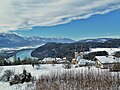 Aussicht von der Kaiserhütte im Winter – über das Rosental zu den Karawanken, in der Mitte der Mittagskogel
