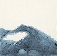 "Paysage de montagne", 2009. Impregnado de pigmento azul de Prusia sobre papel (26 x 26 cm) Col. musée de l'Hospice Saint-Roch, Issoudun. Don