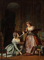 Королева Мария-Антуанетта подбирает упавшие кисти художницы Элизабет Виже-Лебрен