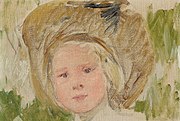 Oil sketch Child in a hat with a black rosette, Mary Cassatt, 1910