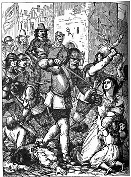 A 19th-century representation of the Massacre at Drogheda in Ireland in 1649 Massacre at Drogheda.jpeg