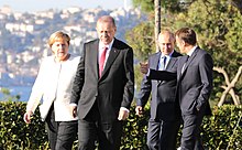 Merkel, Erdoğan, Putin and Macron before the Summit for Syria.jpg