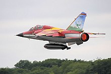 A Mirage F1B performing a flight display at the 2008 Royal International Air Tattoo Mirage F1 - RIAT 2008 (2677560113).jpg