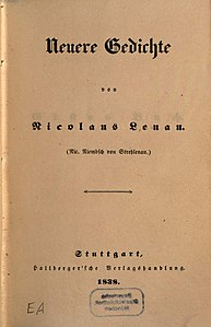 Nikolaus Lenau, Neuere Gedichte, 1838.