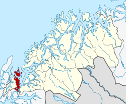 Harstadin sijainti Tromssan läänissä