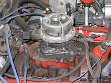 Autogas carburettor consisting of OHG X-450 mixer, adapter and Rochester throttlebody OHG X-450 MixerOnRochesterThrottlebody.JPG
