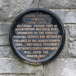 Памятная доска в городе Плимуте в честь Роберта Стивена Хоукера[en]
