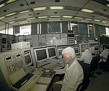 Photo of the control room for the U-70 particle accelerator at the Institute for High Energy Physics.