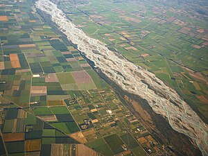 English: Aerial view of the Rakaia River, a br...