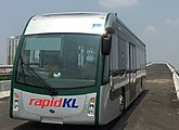 A BYD battery-run electric bus on dedicated elevated busway.