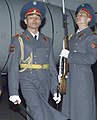 An officer and enlisted honour guard of the Republican Guard at Almaty International Airport.
