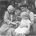 Lucy Gwynn as an old woman, with niece-in-law Dorothy and great-niece Lucy Gwynn, 1947