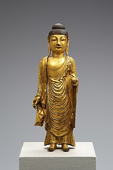 Escultura dourada de Bhaisajyaguru, Museu Nacional da Coreia. Feita no século VIII, durante o período de Silla Unificada. (definição 2 000 × 3 000)