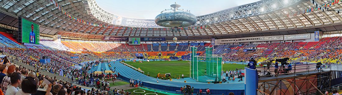 Panoráma – Stadion v Lužnikách během Mistrovství světa v atletice 2013