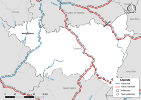 Carte du réseau routier national (autoroutes et routes nationales) dans le département des Vosges