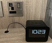 A digital alarm clock.