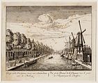 De Overtoomsevaart richting de Pestbrug. Ets door Abraham Rademaker; 1730.