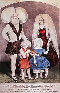 Uma família de albinos em pintura para exposição, usualmente é fato curioso pois seus cabelos são esbranquiçados.