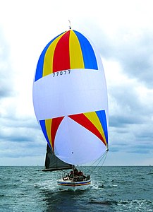 Symmetric spinnaker while running downwind, primarily generating drag.