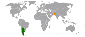 Mapa indicando localização do Argentina e do Paquistão.