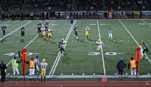 The Golden Bears football team playing football against the University of Saskatchewan Huskies. Football is one of 13 varsity programs offered by the university's athletics program. Bears-vs-Huskies.jpg