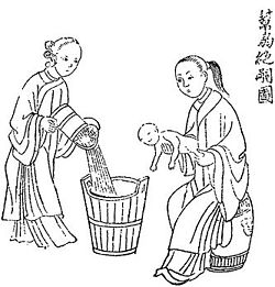 Chinese anti-infanticide tract circa 1800. China has a long history of son preference, which was aggravated after the enforcement of the one child policy. Chinese anti infanticide tract from 1800.jpg