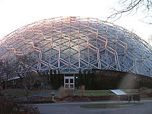 The Climatron greenhouse at the Missouri Botanical Garden simulates the climate of a rainforest for conservational and educational purposes. Climatron, Missouri Botanical Gardens.jpg