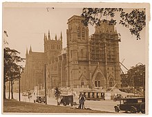 Construction of St. Mary's Cathedral in the 1920s. Construction, St. Mary's Cathedral, Sydney, 1920s.jpg