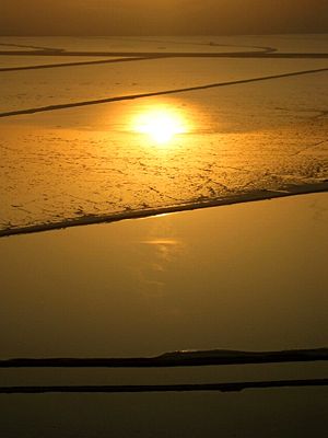 השתקפות הזריחה בים המלח. הזריחה היא הרגע שבו החלק הראשון של השמש עולה מעל האופק במזרח. מכיוון שפיזור האור גורם לשמש להיראות לאחר שהיא שוקעת באופק או לפני זריחתה, הן השקיעה והן הזריחה הן בעצם אשליות אופטיות.
