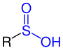 Allgemeine Struktur der Sulfinsäure mit der blau markierten Sulfin-Funktion. R ist ein organischer Rest.