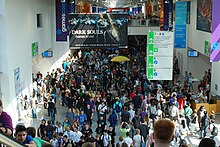 Visitors on the fair aisles in 2011 GamesCom 2011 (6055997148).jpg