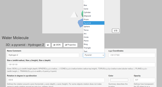 JSON3D4AFrame the interface of the Wikiversity - select the next type