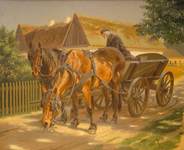 Gårdeksteriør med en gammel mand på en hestekærre (deutsch Bauernhof mit einem alten Mann auf einem Pferdewagen), 1918