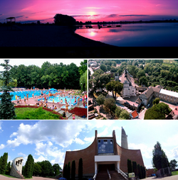 Reservatório em Kraśnik, piscina MOSiR, igreja da Assunção da Bem-Aventurada Virgem Maria, igreja de São José Operário