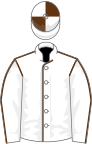 WHITE, brown seams, quartered cap