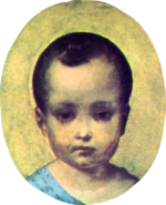 Framed oval head and shoulders portrait of an infant boy