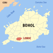 Map http://upload.wikimedia.org/wikipedia/en/1/12/Button_gallery.pngof Bohol với vị trí của Loboc