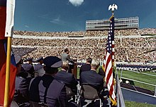 President Richard Nixon gives a commencement ceremony speech at the Air Force Academy in Colorado Springs, June 4, 1969. President Richard Nixon Gives a Commencement Ceremony Speech at Air Force Academy in Colorado Springs (cropped).jpg