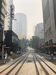 Bushfire haze in Sydney, Australia Smoke haze on George Street (49197045361).jpg