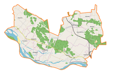 Mapa konturowa gminy Stężyca, po lewej znajduje się punkt z opisem „Pawłowice”